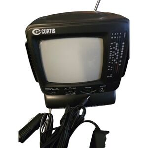 Curtis RT068 5 Inch Black and White Portable TV with AM FM Radio Vintage Black